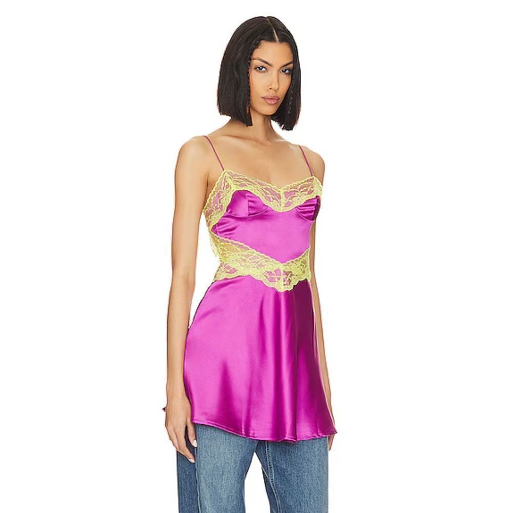 NWT More to come Kyla Mini Dress Orchid purple lace slip lingerie Revolve XS - Picture 5 of 12